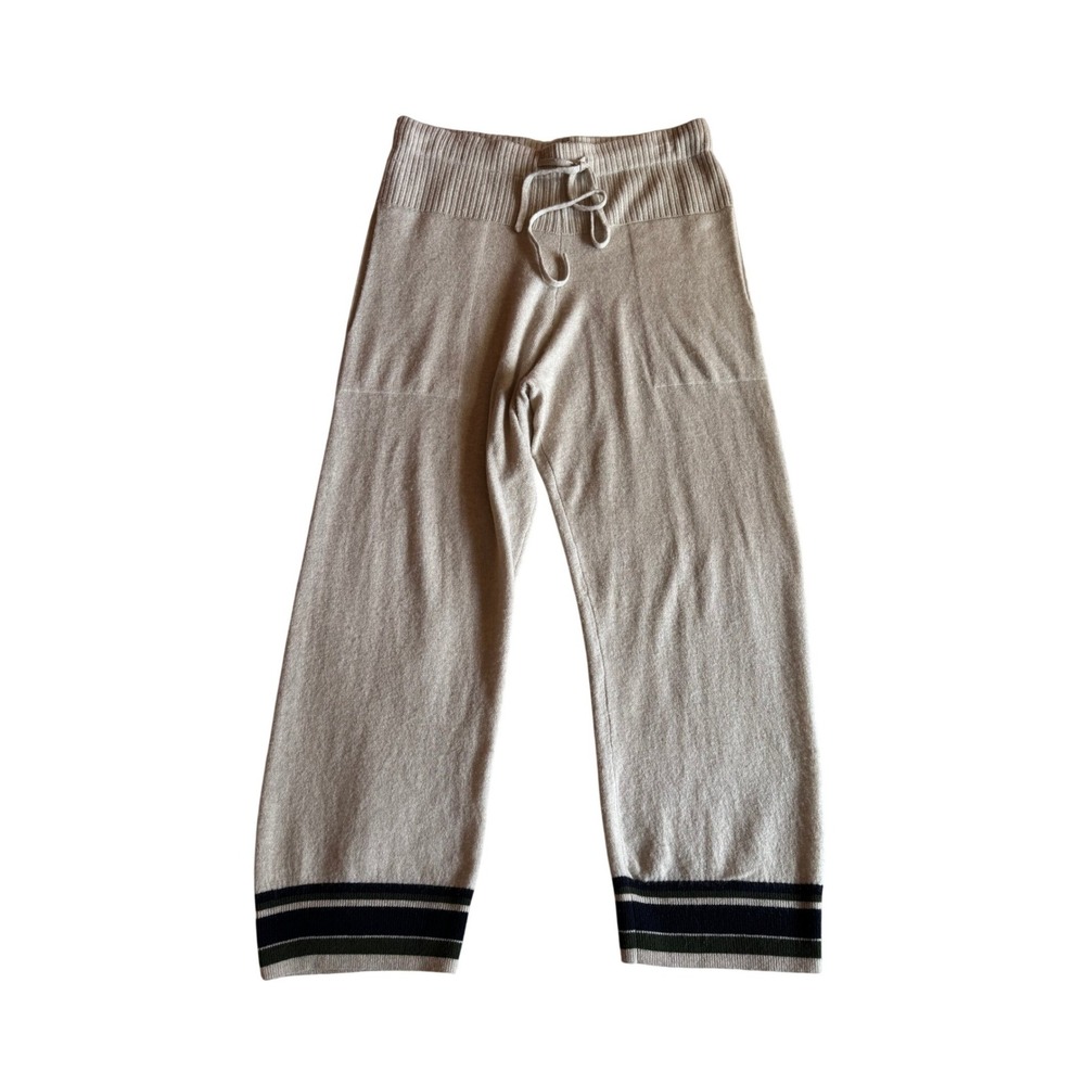Johnny Was‎ Calme Wool Cashmere Knit Lounge Pants Beige Striped Cuff Womens M